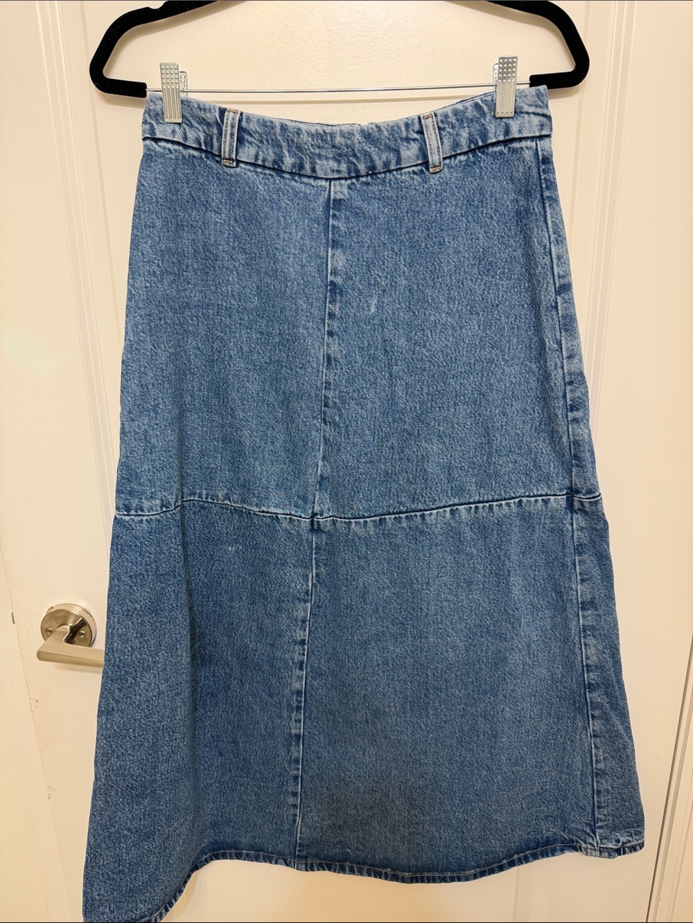 Mango Blue Denim Flared Midi Skirt